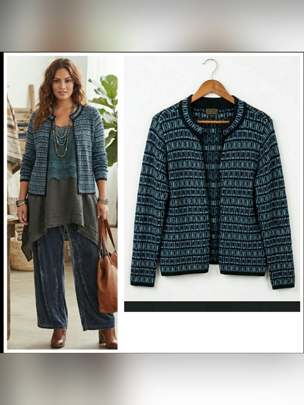 Boho XL Lagenlook Sweater Alpaca Peru Wool Open Front Abstract Cardigan Artsy